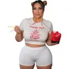 여름 더하기 사이즈 여성 의류 2 조각 세트 도매 마른 의상 홈웨어 온 넥 티셔츠와 반바지 세트 드롭 240226