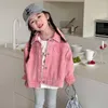 Jackets Spring Children Girls Denim 2024 Cotton Turn Down Collar Toddler Coats Korean Long Sleeve Baby Outwear