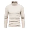 Autumn Winter Turtleneck Pullovers Varm Solid Color Mens tröja Slim Pullover Men Sticked tröja bottenskjorta 240304