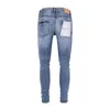 Jeans décontractés coupe slim pour hommes, marque violette, tendance, nouveau patch bleu