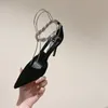 Casual Designer Fashion Women Shoes Lady Black Suede Crystal Strappy High Heels Slingback Sandaler Zapatos Mujer Sandaler 10cm Prom Evening Shoes