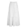 Saias Scriardv Mulheres S Tiered Long Drawstring Cintura Elástica Cor Sólida Ruched Midi Y2K Side Split Streetwear