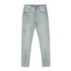 Mäns jeans 2024 Summer Thin Fashion Rhinestone Design Stretch Slim fit mager varumärke ljusblå byxor