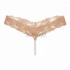 Panties Women's Womens Panties Sexy String Lace Underwear Women Back Bow G T-back Thong Transparent Lingerie Cute With Pearls ldd240311