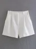 Womens Shorts Summer Women Suit High Waisted Side Pockets Folds Front Female 2024 Elegant Fashion Short Pants Thin