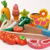 Simulation Kitchen Pretend Toy Wooden Classic Game Montessori Educational For Children Kids Gift Cutting Fruit Vegetable Set 240301