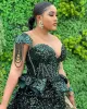 Macacões verdes caçador vestidos de baile sheer neck lantejoulas africano plus size feminino formal vestidos de noite