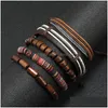 Bedelarmbanden Touw Leer Handgemaakte Gevlochten Mtilayer Houten Kralen Set Verstelbare Bangle Partij Sieraden Voor Mannen Drop Delivery Dhcci