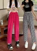 Damenhosen JMPRS 4XL Frauen Plaid Mode Koreanische Rote Sommer Elastische Taille Büro Damen Gerade Hosen Baumwolle Leinen Casual
