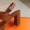 Women sandals top quality highest version waterproof platform thick high heel waterproof platform open toe metal buckle square head cowhide leather size 35-42