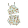 Clothing Sets Toddler Baby Girl Summer Clothes Sleeveless Floral Print Ribbed Strap Tank Top Ruffle Shorts 2Pcs Outfit