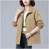 Trench da donna Giacca a vento Autunno coreano Selvaggio Colletto alla coreana Moda Giacca color kaki Cappotto casual femminile Fodera 4Xl Consegna goccia Otyc1