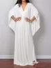 Casual Dresses 2024 V Neck Loose Maxi Dress Long Batwing Sleeve Kaftan Tunic Cover Up Cover-Ups Beach Wear Female V4427W