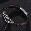 Charm Armbanden Mannen Sieraden Bruin Lederen Armband Trendy Accessoires Rvs Magneet Sluiting Mannelijke Polsband Verjaardagscadeau SP0772