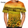 Camisas masculinas 2024 Girassol Planta Flor 3D Impressão T-shirt e Moda Feminina Verão Casual Manga Curta