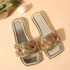 Slippers Flats Crystal Women Beach Flip Flops 2024 Summer Slingback Slingals Sandals مصمم أحذية مشي مفتوحة