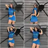 Work Dresses Y Blue Y2K Print Mesh Crop Top Shirts And Mini Skirts Bandage Two Piece Set Beach Outfits Party Club 2024 Summer Women Dr Ot7Qp