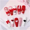 Decoraciones de arte de uñas 30 unids Piezas de encantos Rojo P Bowknot Forma de corazón 3D Veet Decoración Accesorio DIY Resina Joyería de invierno Manicura Drop Deliv Otqjc