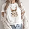Женская футболка Летняя модная женская футболка Забавный кролик Цветы Футболка с животным принтом Femme Harajuku Рубашка Kaii Одежда Футболка Fe 240311