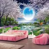 Papier peint 3D clair de lune beauté fleur de lune bonne lune fleur de cerisier arbre paysage HD décorations intérieures supérieures papier peint 295C