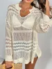 - XL Hollow Out Long Sleeve Crochet Sticked Tunic Beach Cover Up Cover-Ups klänning Wear Beachwear Kvinnliga kvinnor K5347