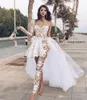 Robe De mariée combinaison sexy avec train détachable manches longues appliqué à volants Illusion dentelle robe De mariée sur mesure Robes De Mar8828377