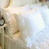 1 peça princesa branco puro dupla camada rendas babados algodão casamento puro algodão cama fronha fronha decoração de outono 240306