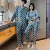 Pyjama de luxe léger pour Couples, ameublement de maison, manches longues, rayonne fine, devant ouvert, dessin animé coréen, vêtements d'extérieur, grande taille, 240226