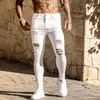 Men's Pants Pencil Elastic Sweatpants Men Fit Solid Ripped Denim Harem Casual Black Blue White Destroyed Jeans