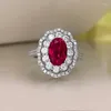 Cluster Rings Artificial Pigeon Blood Red Treasure Ring Corundum Design Retro 925 Silver Engagement Jewelry For Women