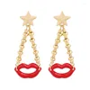 Boucles d'oreilles pendantes en émail rouge pour femmes, marque de mode, accessoires pentagramme uniques