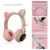 Écouteurs de téléphone portable Oreille de chat mignon LED écouteurs compatibles Bluetooth sans fil avec microphone et lumineux adaptés aux cadeaux pour enfants girlsH240312