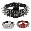 2 inch Wide Genuine Leather Studded Dog Collars for Medium Large X-Large Pitbull Dogs with Cool Spikes186p