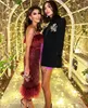 Dark Red Sheath Short Prom Dresses Feather Strapless Sequin Party Gown Column With Belt Tail Dress 326 326