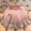 Benutzerdefinierte Baby Mädchen Kleid Geburtstag Party Schulterfrei Perlen Spitze Schmetterlinge Kleinkind Erstkommunion Kleid Blumenkleider 240306