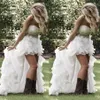 Bescheiden Hoge Lage Landelijke Stijl Trouwjurken Sweetheart Ruches Organza Asymmetrisch Ingericht Hi-Lo Witte Bruid Bruidsjurken258d