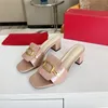 2024 Newest HIGH Quality Slippers Sandals chunky heel women brand Designer Genuine Leather Fashion metal buckle Sandals party shoes dress shoes big size