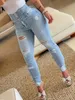 Gescheurde gaten Casual skinny jeans Herfst schuine zakken Verontruste single-breasted knop Hoge taille denim broek 240301