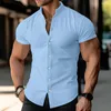 Men's Casual Shirts Stand Collar Shirt Solid Color Stylish Cardigan For Summer Business Wear