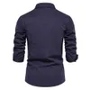 AIOPESON Autumn Military Style 100% Cotton Pocket Shirt for Men Solid Color Slim Casual Shirts Long Sleeve 240304