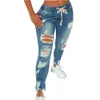 Jeans da mamma in denim lavato con buco strappato skinny elasticizzato da donna Pantaloni jeggings slim a vita alta da donna 240311