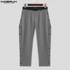 Men's Pants INCERUN 2024 American Style Trousers Mens Button Silhouette Design Long Casual Well Fitting Male Solid Pantalons S-5XL