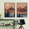 Boho paisagem abstrata nórdico cartazes e impressões terracota sol montanha arte da parede pintura em tela linha pôr do sol imagem decoração paint2494