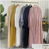 Etnische kleding Kimono Abaya Glanzend satijn Zomer Eenvoudige ballonmouwen Moslim Hijab-jurk S Effen open abaya's voor vrouwen Dubai Drop Deli Otl4H