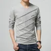 Tfetters marca t camisa dos homens sarja design vcollar manga longa tshirt plus size camiseta de algodão fino topos camisetas masculino 240227