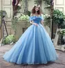 Aqua Quinceanera Dresses Princess Ball Gowns Real Image Off Shoulder Lace-Up Full Length 16 Girls Prom Gowns in Stock custom9944145