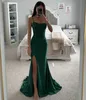 Dark green mermaid prom dress sequins top straps formal evening dresses elegant pleats party gowns for special occasions split robe de soiree