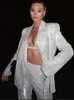 TARUXY серебристый блестящий пиджак большого размера для женщин, костюм, женский повседневный блестящий комплект из пальто и брюк, блейзер Femme Mujer Party240226