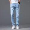 Jeans pour hommes printemps été bureau affaires hommes classique bleu clair coton stretch jambe droite denim pantalon mâle marque pantalon