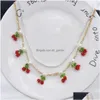 Beaded Necklaces Cherry Pendant Charms Necklace With Imitation Pearl Chain Set Starement For Women Party Jewelry Drop Deliver Dhgarden Dhuig